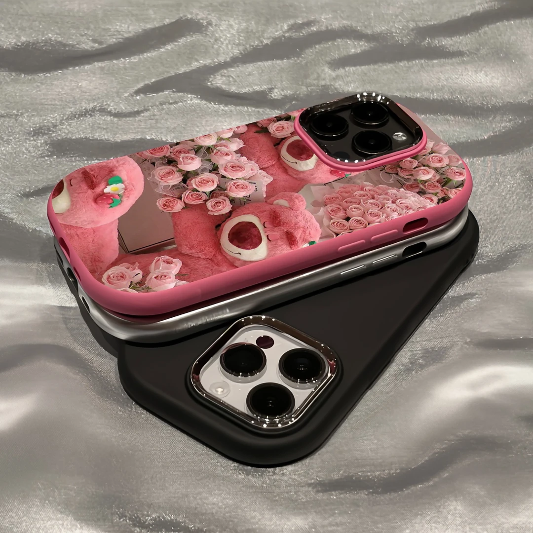 KEWU网红玫瑰莓熊适用苹果15手机壳iphone13/14promax肤感12防摔x