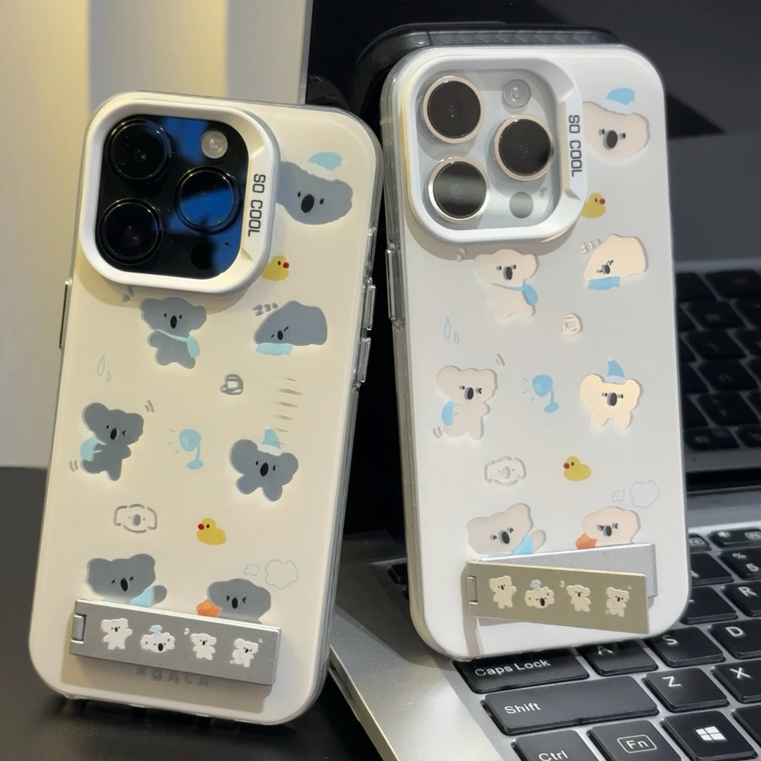 黄底忙碌考拉支架iphone15手机壳苹果14华为p70/vivo小米oppo套女