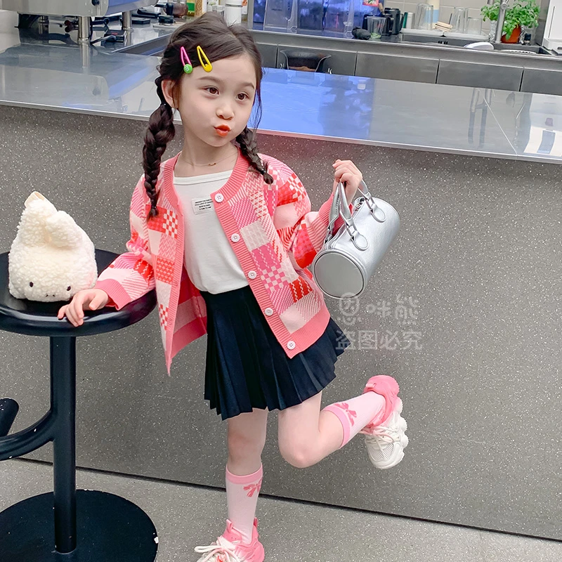 【落落妈】EMX23Q038女童毛衣开衫外套加绒新款秋季韩版休闲儿童潮