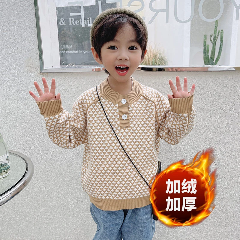 【落落妈】EMX23Q047童装复古撞色针织男童毛衣中小童加绒加厚秋季