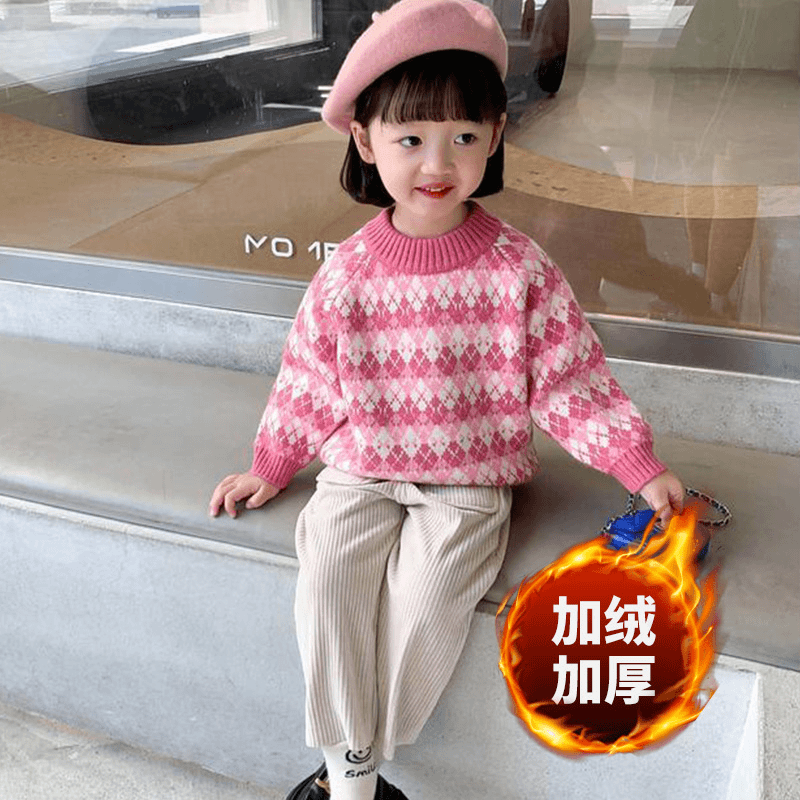 【落落妈】EMX23Q041儿童毛衣加绒加厚女童冬季童装套头洋气针织衫