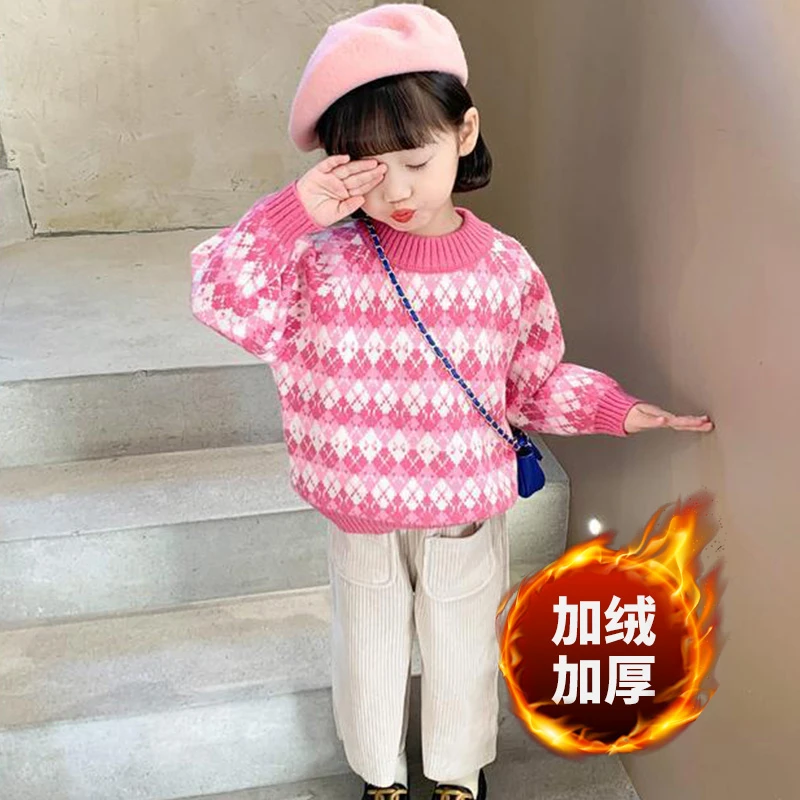 儿童宝宝毛衣加绒加厚女童冬季童装套头针织衫女宝洋气T2265秋冬