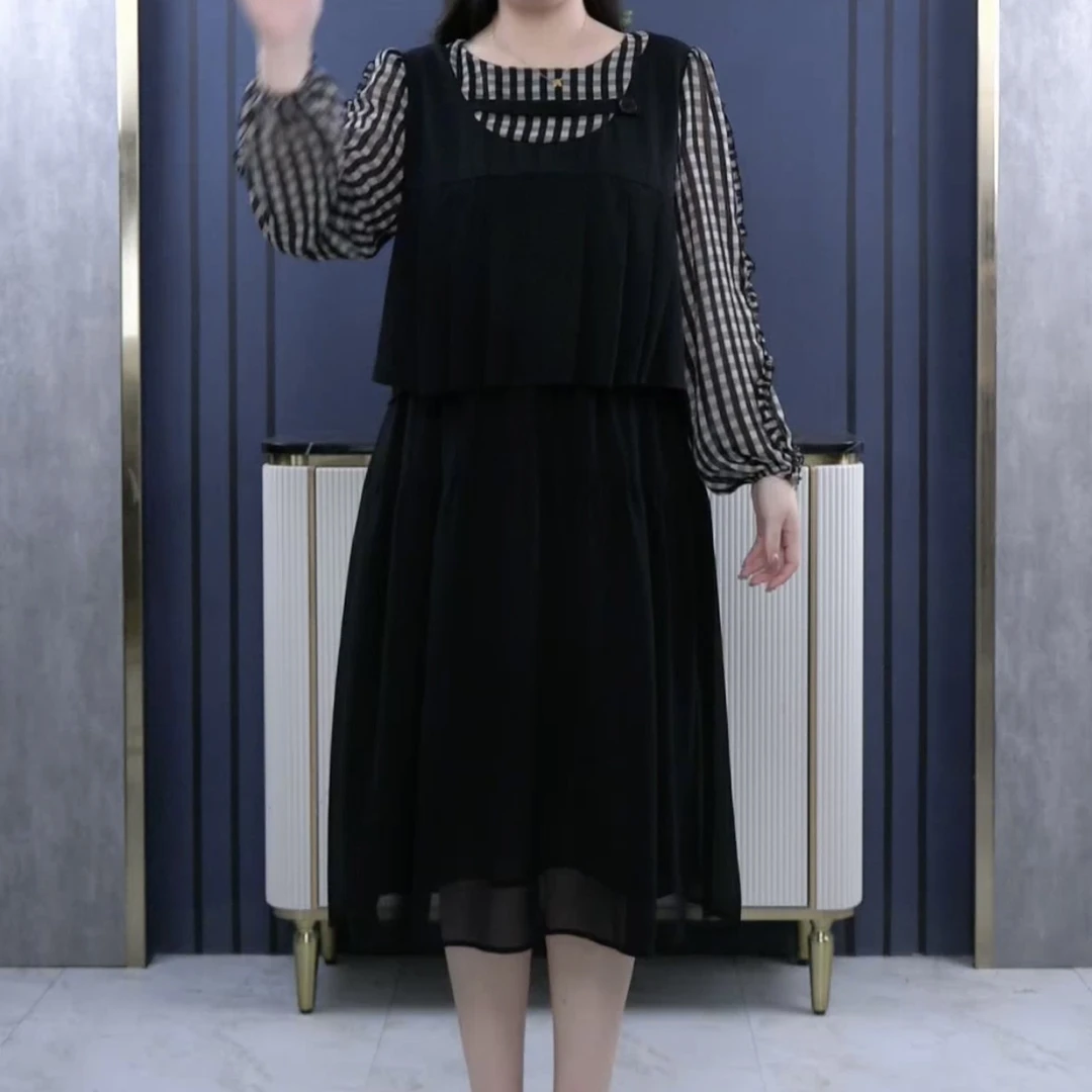 依薇欧大码女装秋冬假两件显瘦减龄气质长袖连衣裙241078