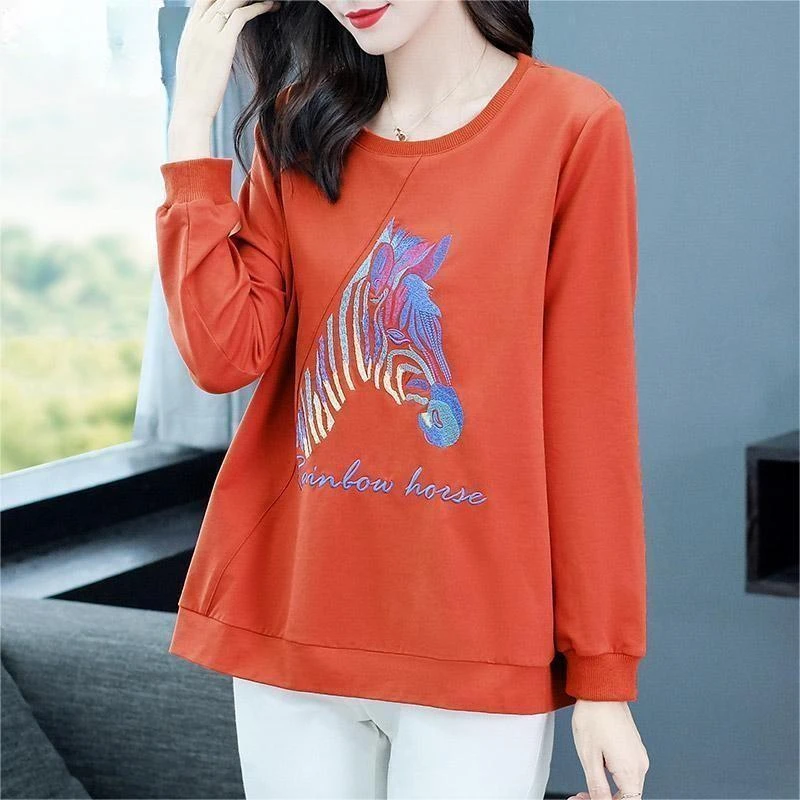 大码女装卫衣印花显瘦遮肉长袖上衣 228963百搭洋气时尚春秋宽松