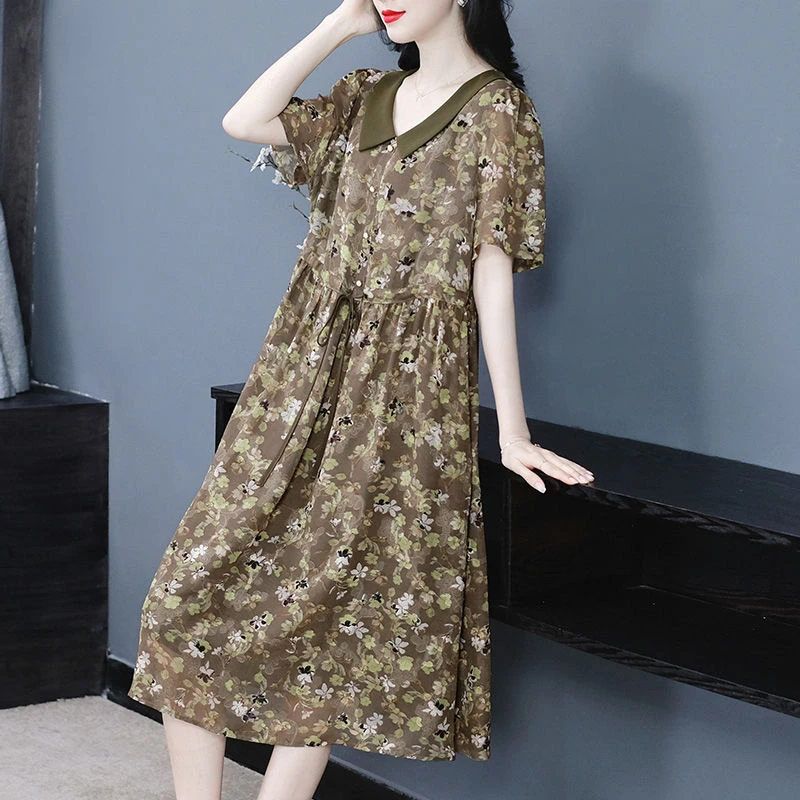 夏季收腰韩版过膝连衣裙240358