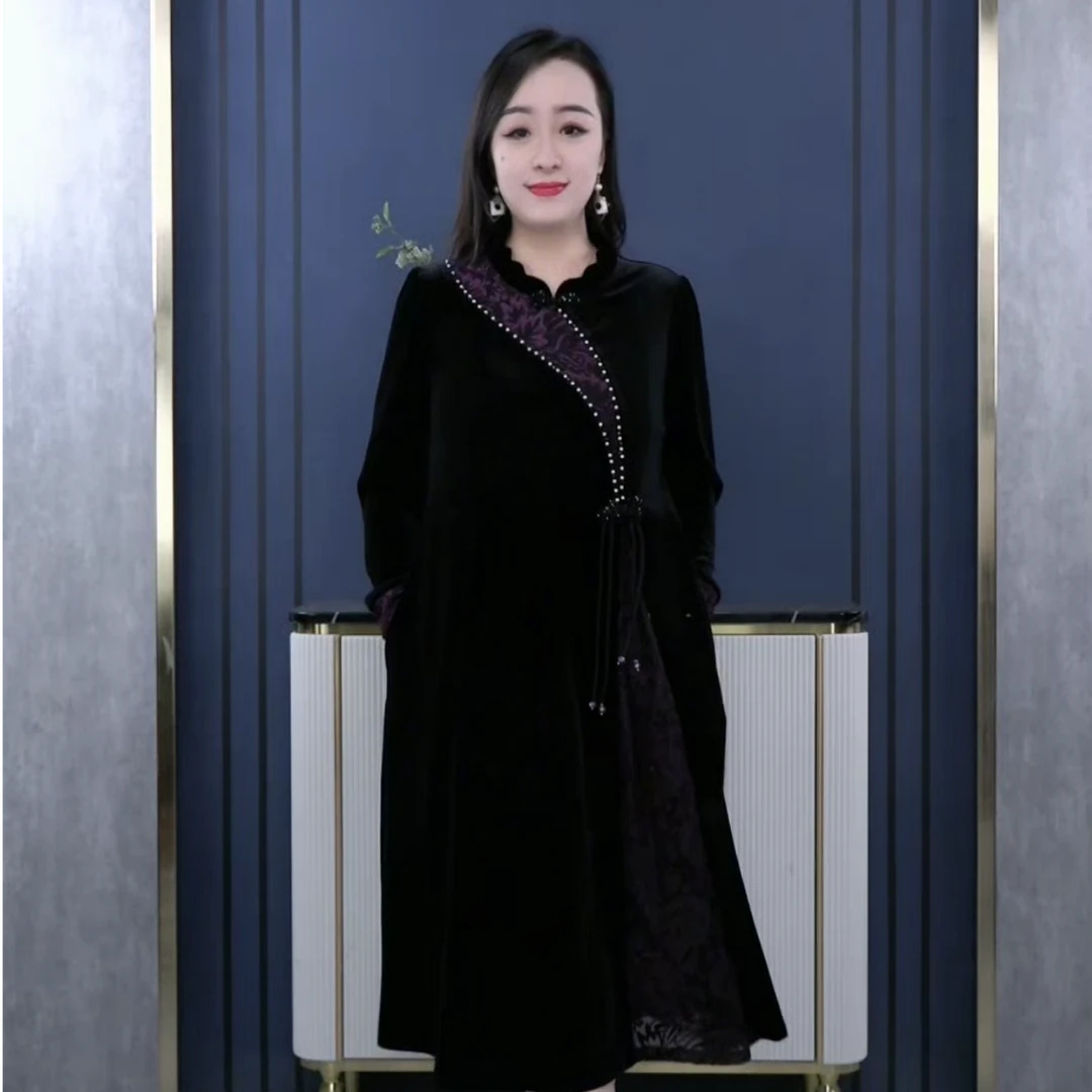 依薇欧大码女装气质宽松连衣裙长袖遮肉显瘦设计感连衣裙ZB6356
