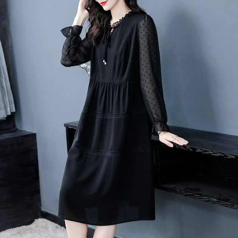 赫本风木耳边领系带连衣裙229898