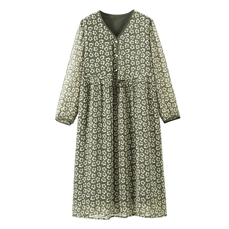 V领连衣裙收腰长裙子ZB3961CX