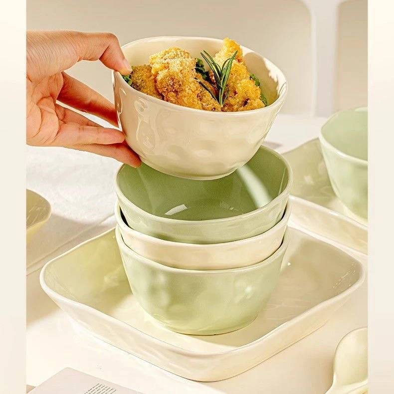 4只4.5英寸奶油绿系列陶瓷餐具