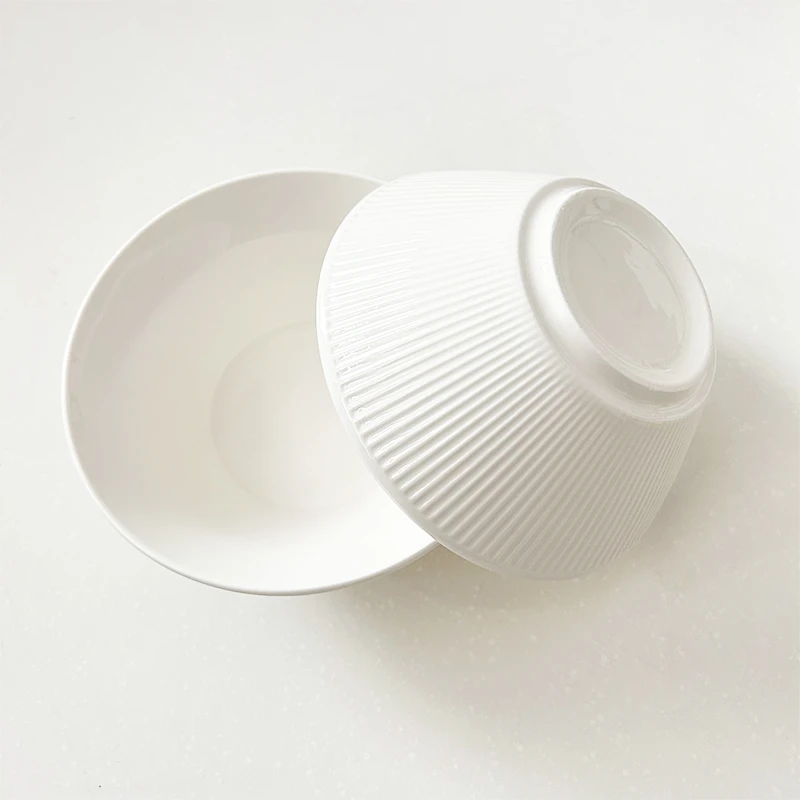 【福利】4只5.5英寸竖纹斗笠碗家用颜值陶瓷餐具米饭碗小碗陶瓷碗