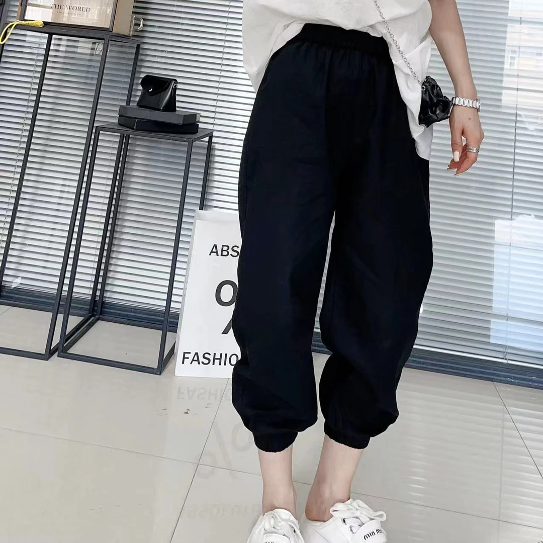 原创纯色净版简单大气棉麻松紧腰束脚夏季凉爽防晒显瘦萝卜哈伦裤