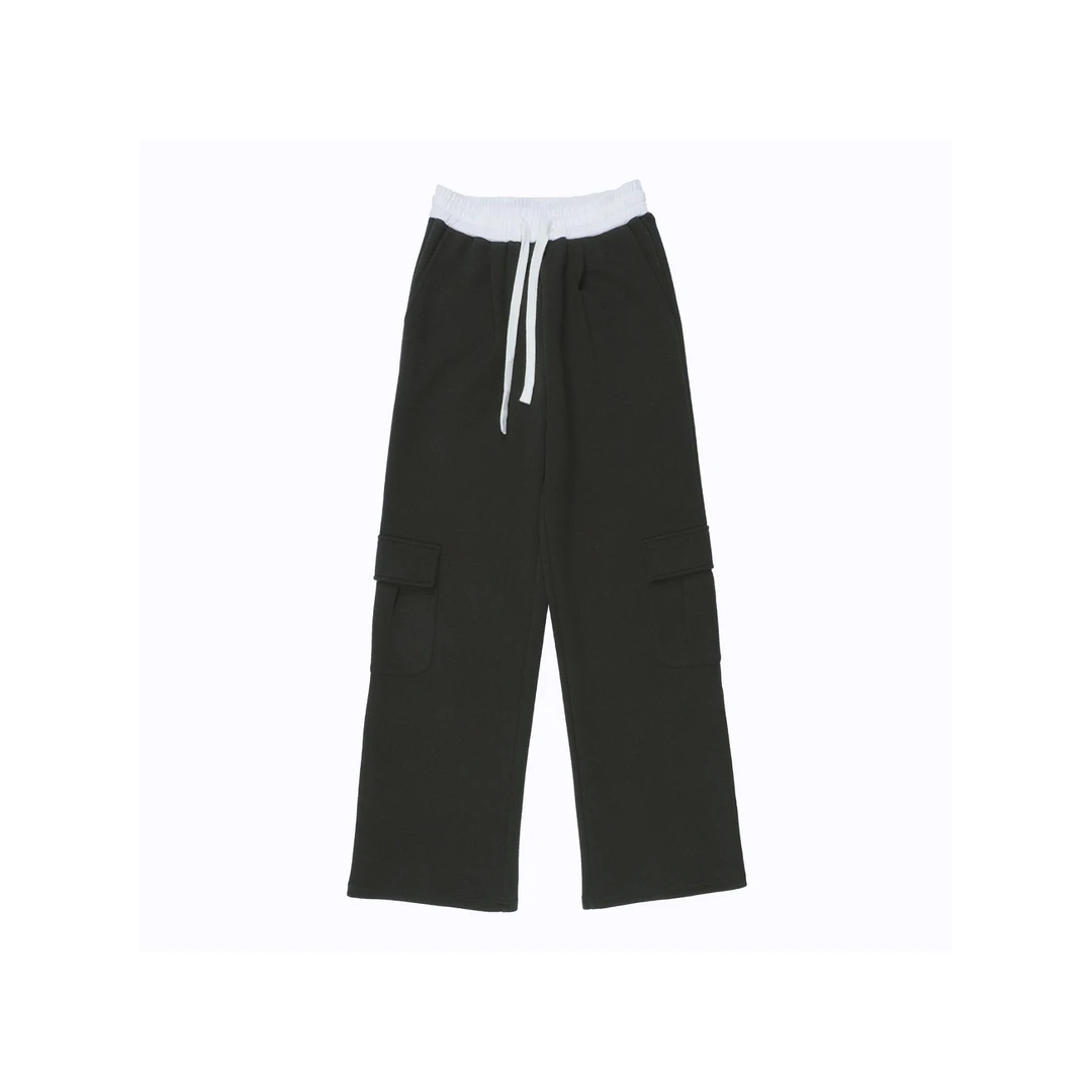 春夏时尚潮流设计感女长裤直筒休闲高街纯色抽绳简约宽松百搭