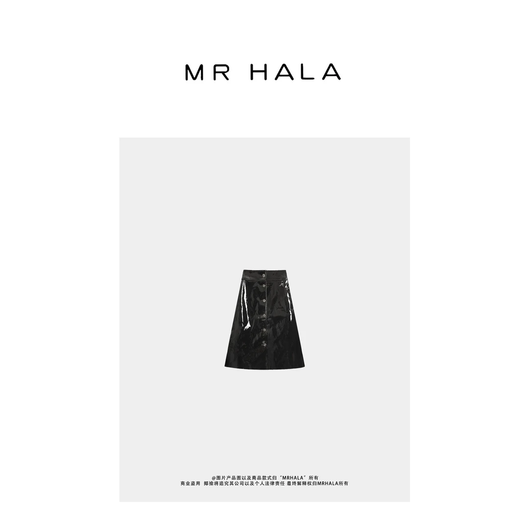 MRHALA 筑基匠制纽漆面羊皮半裙女 YQ3110