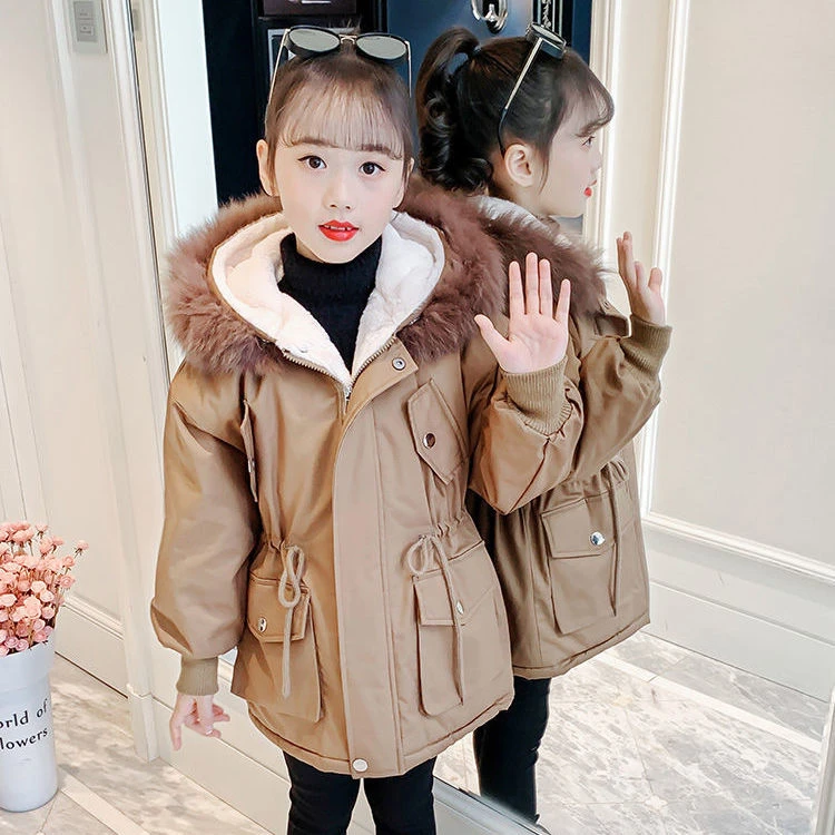 女童棉衣加绒加厚2024冬装新款中大童色休闲棉服洋气派克