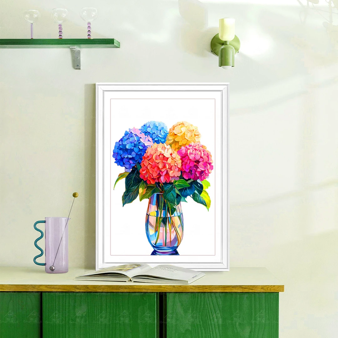 爱阁十字绣花瓶绣球花新款简约花卉装饰挂画手工线绣简单刺绣套件