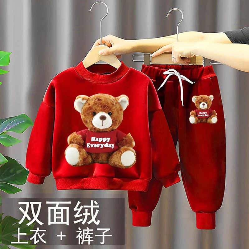 男童套装宝宝女童奥特曼衣服儿童双面秋裤子两件套小童童装新款RP