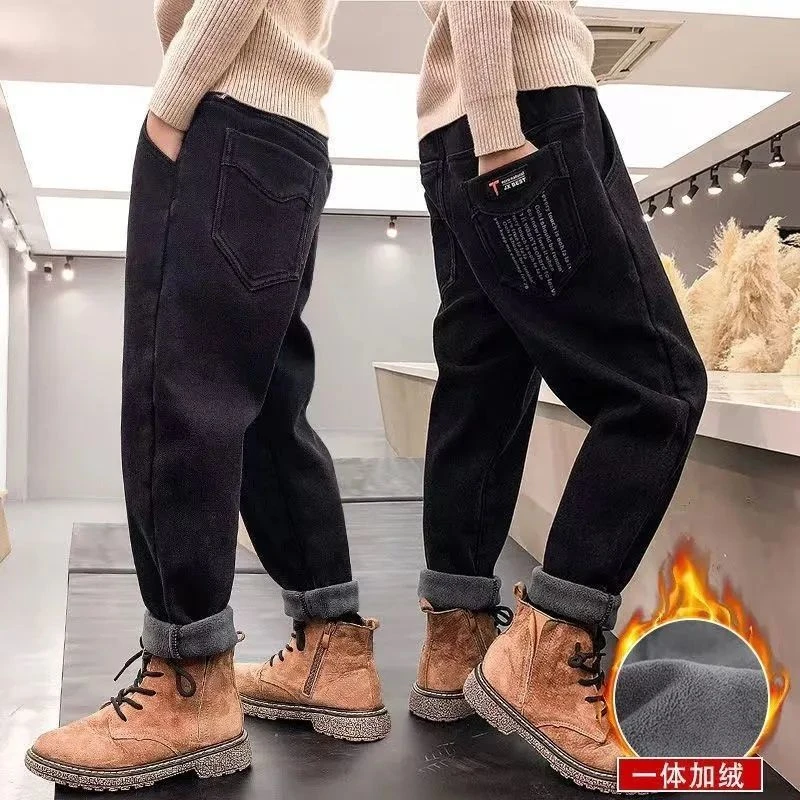 男童冬季牛仔裤2023秋冬款加厚阔腿婴儿喇叭宝宝裤子过冬爆款潮款