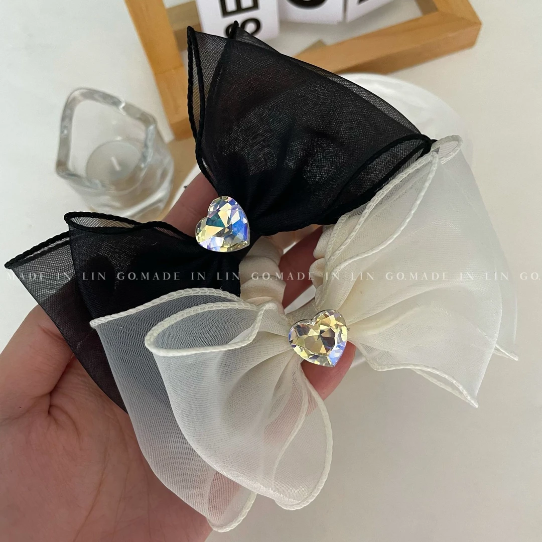 非金属布艺发饰 ins气质绢纱蝴蝶结发圈高级感扎头发马尾发绳发饰