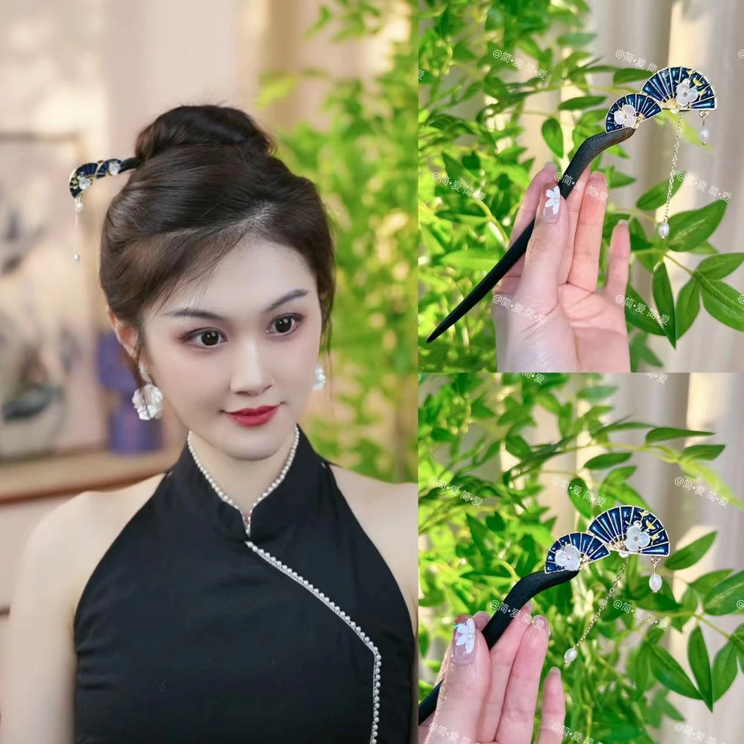 时尚复古简约韩式优雅轻奢气质发簪黑色古风百搭盘发素款簪子