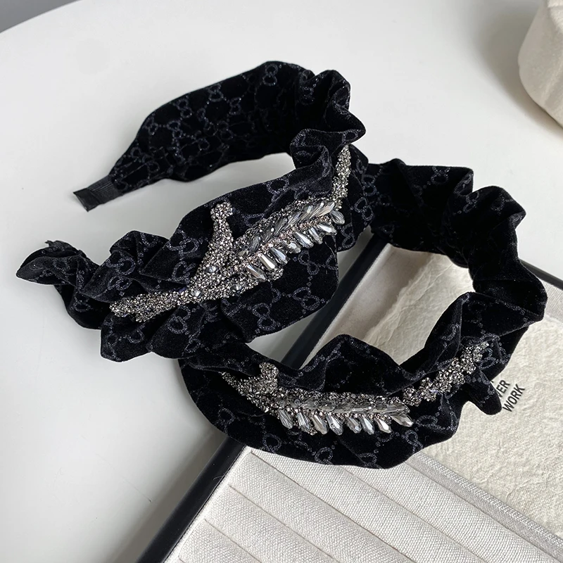 法式优雅百搭黑色丝绒水钻发箍女气质宽边高颅顶头箍时尚网红发箍