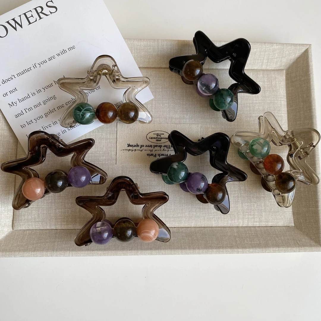 幸运星韩版亚克力球球树脂中号发抓后脑勺半扎发夹五角星发卡