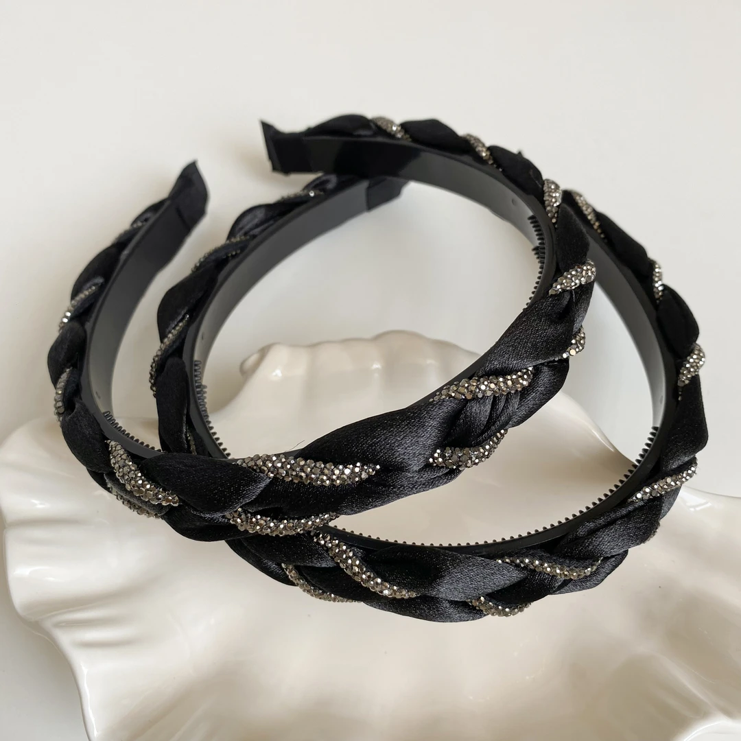 黑色潮流百搭鱼鳞钻手工编织带齿发箍发卡压发防滑发箍