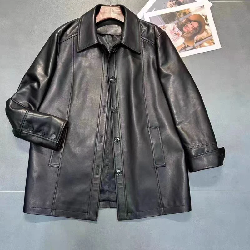 【海宁皮衣】中长衬衫外套显瘦风衣休闲百搭外套