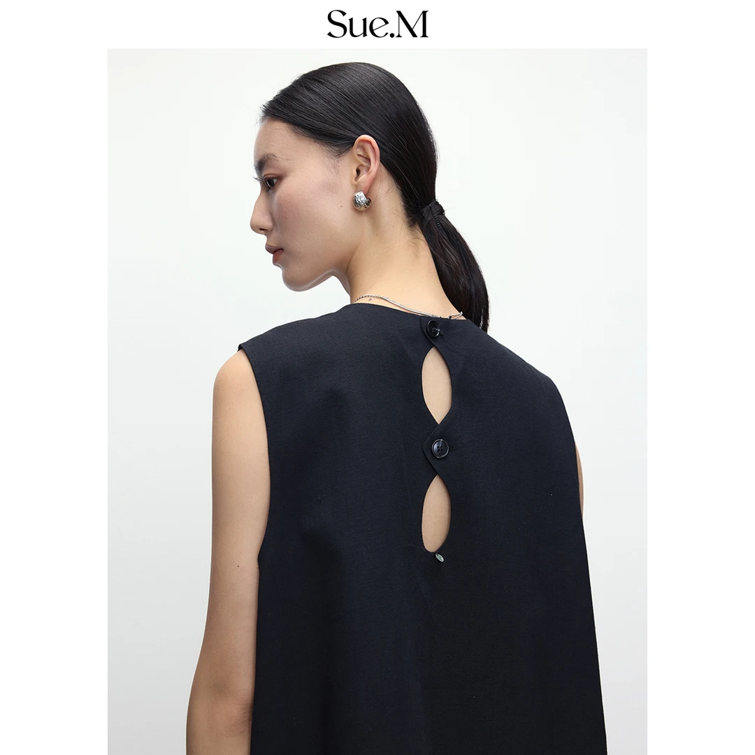 Sue.m法式高级感气质无袖连衣裙女宽松显瘦百搭经典背心裙女
