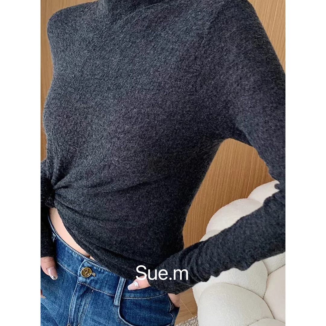 Sue.M “卢浮宫”浮雕显瘦修身长袖工艺毛衣一体成型羊毛打底衫