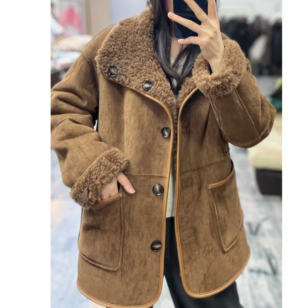 2024冬季新款女士休闲双面穿反绒羊毛外套长款8835