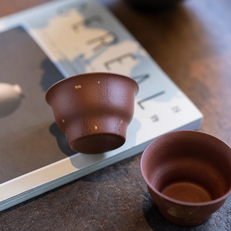 青及原创超薄胎紫砂主人杯手工微刻洒金茶杯铃铛杯