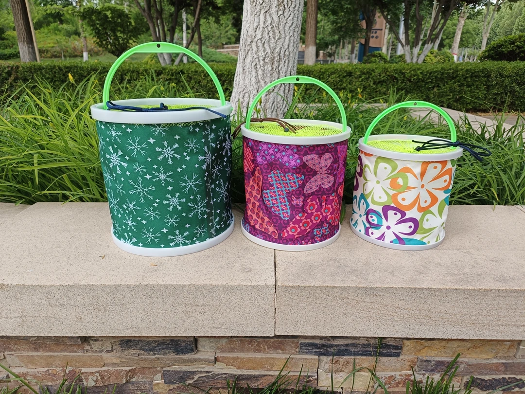 车载折叠打水桶加厚帆布折叠水桶多功能钓鱼水桶带防跳网帆布水桶