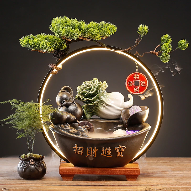 新中式创意聚宝盆喷泉加湿循环流水摆件客厅桌面装饰乔迁开业礼品