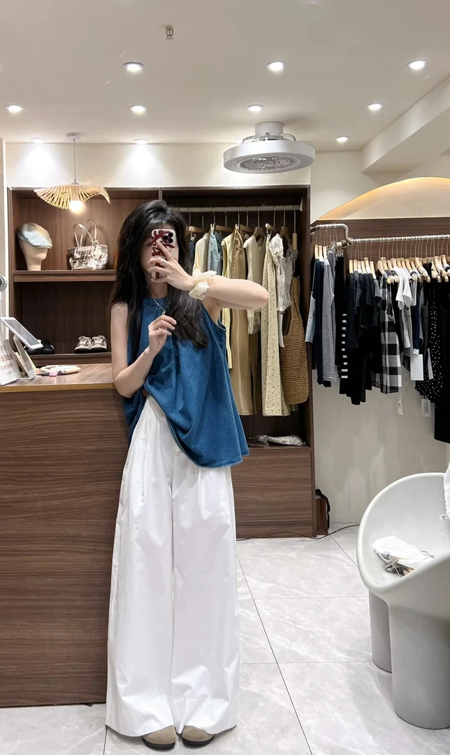 2025新款夏季韩版无袖背心吊带上衣搭配宽松休闲裤百搭阔腿裤女