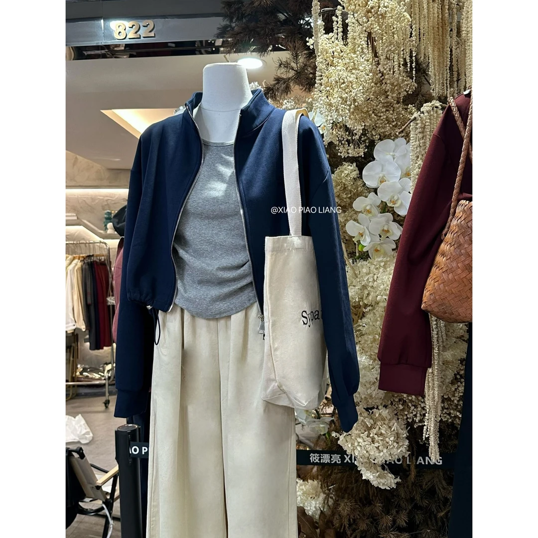 休闲短款立领小外套无袖背心两件套女2024秋季宽松套装1889#0.1