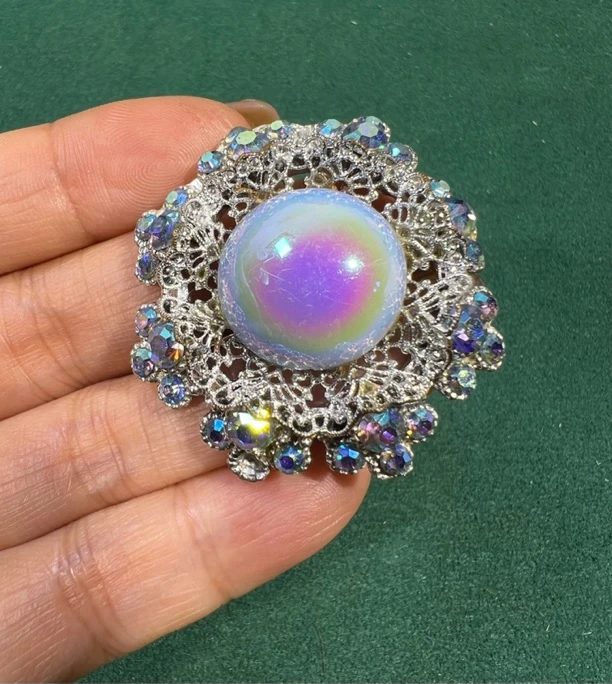 铁合金玻璃胸针 vintage孤品首饰