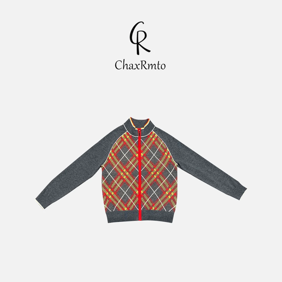 ChaxRmto斯斯 2024秋季时尚菱格撞色拉链上衣针织开衫 SC1C2420