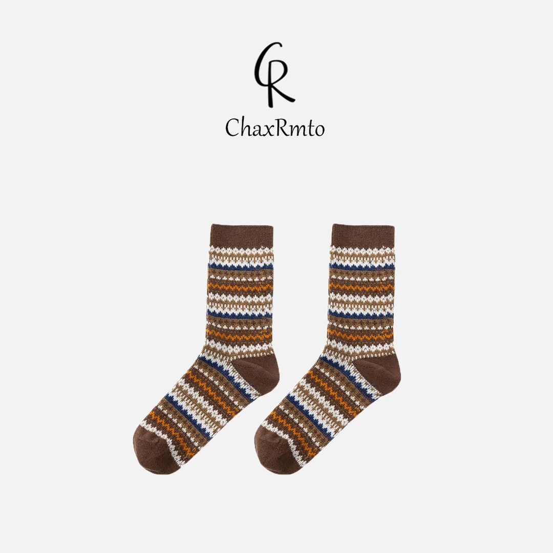 ChaxRmto  “混搭美拉德袜”羊毛混纺 咖色条纹袜子 斯斯NC1C0121