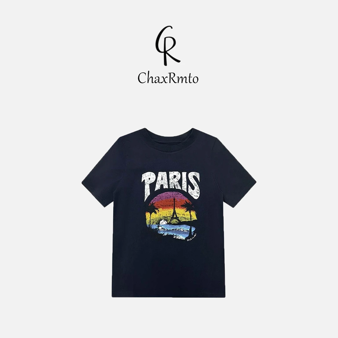 ChaxRmto斯斯 夏季圆领舒适百搭潮流字母印花短袖T恤女 24B20016