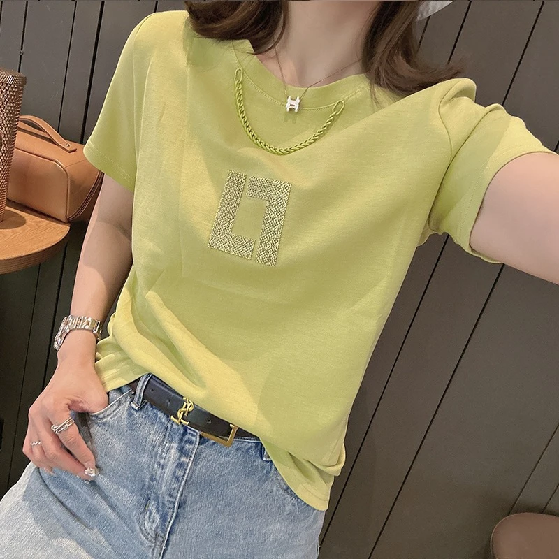 夏季时尚设计感刺绣宽松百搭女士装圆领韩版短袖半袖打底休闲t恤