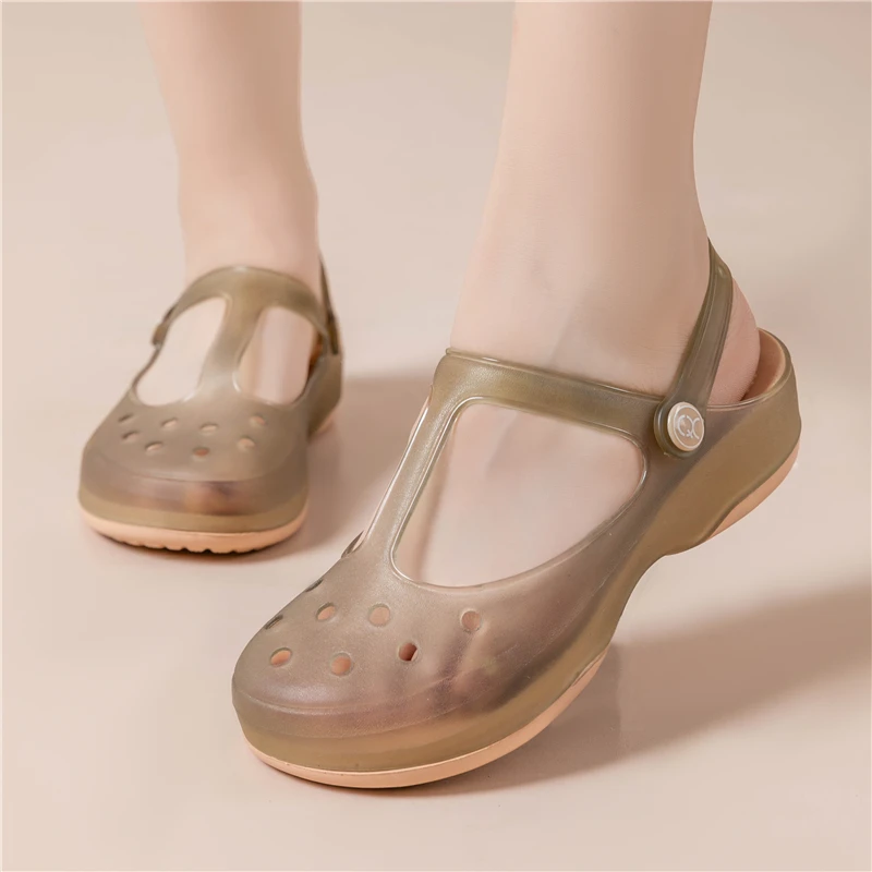 夏季经典玛丽珍洞洞鞋新款厚底防滑女士沙滩果冻凉鞋包头护士凉鞋