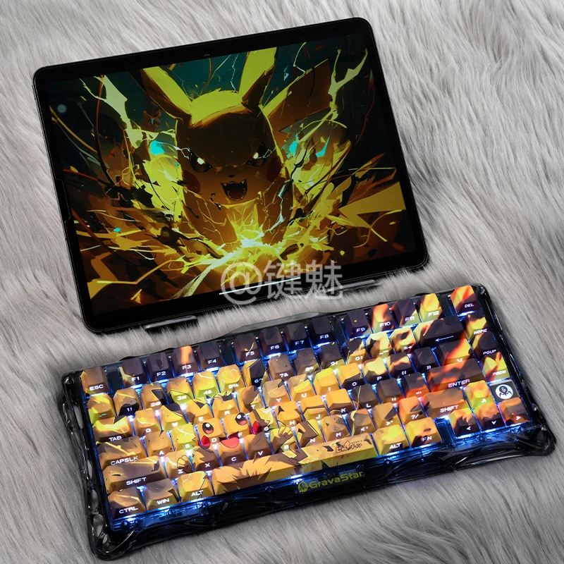 皮卡丘键帽五面热升华原厂高度侧刻透光atk68made68美加狮mad60