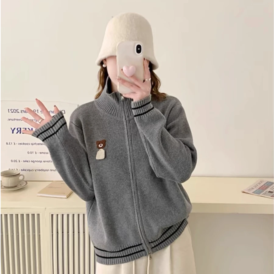 133#新款冬季加厚开衫时尚休闲外套长袖纯色韩版百搭上衣宽松