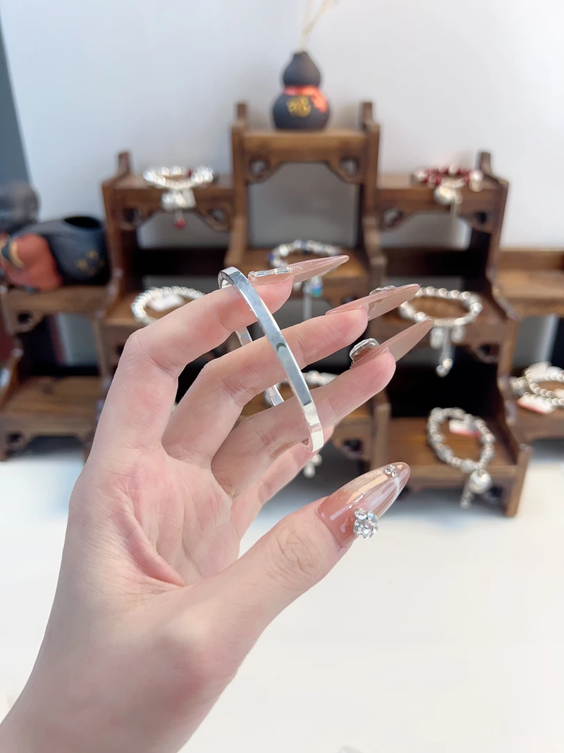 足银手镯 915足银手镯ins简约纯手工亮面网红