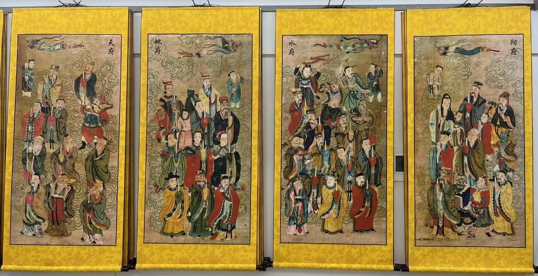 明清高清水陆画复刻天地水阳四府龙王水陆画卷轴玄关定制展示书房