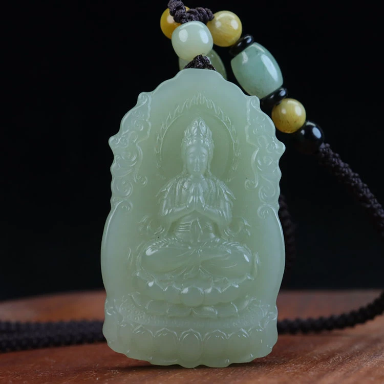 天然和田玉冰晴水双面雕刻山水观音吊坠男士佩戴玉石挂件高档礼品