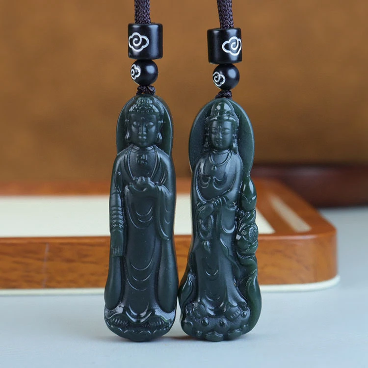新疆和田玉青玉塔青一细料释迦摩尼佛阿弥陀佛菩萨挂件吊坠雕刻