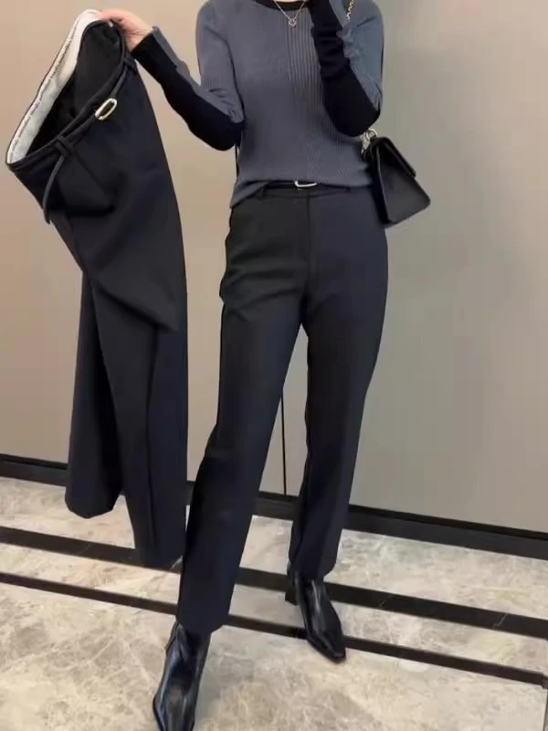 大码黑色百搭休闲西装裤女2025春季新款高腰显瘦宽松小个子直筒裤