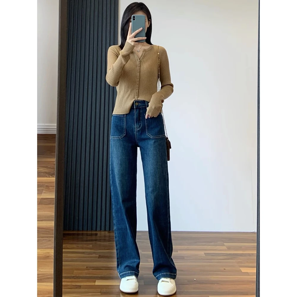 直筒牛仔裤女2024年春季新款大码胖MM梨形身材显瘦高腰宽松阔腿裤