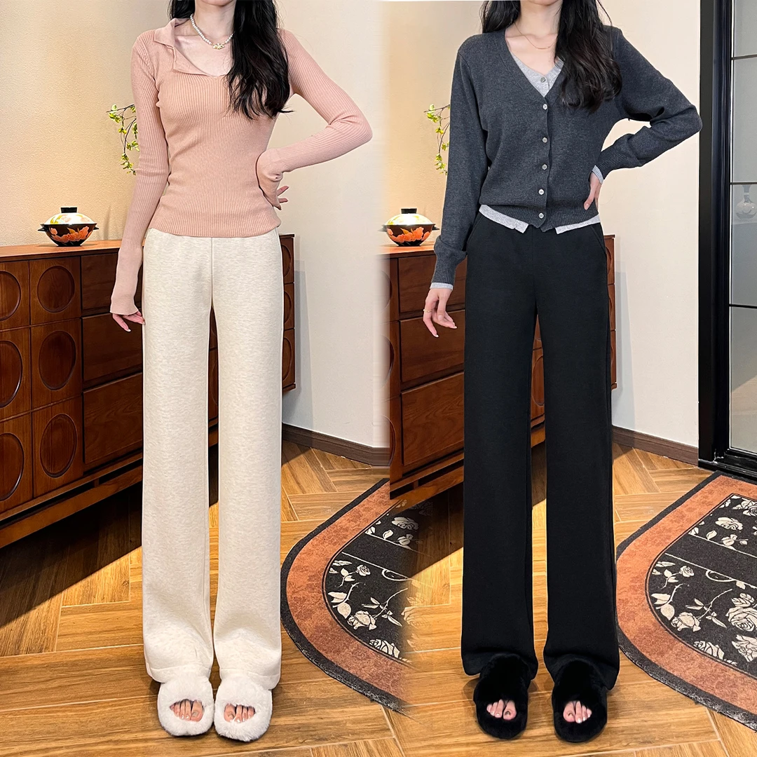 时髦穿搭羊毛窄版阔腿裤女2024秋冬新款气质显瘦宽松休闲直筒裤